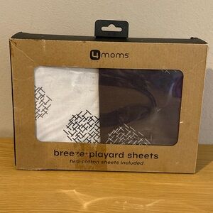 4moms Breeze Playard Sheet - White/Gray Cotton 2pk NEW